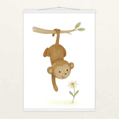 Aki der Affe - Motiv: "Gänseblümchen" Poster mit Leisten von tinylearner