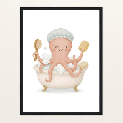 Tilli der Tintenfisch - Motiv: "Baden" Poster mit Holzrahmen von tinylearner