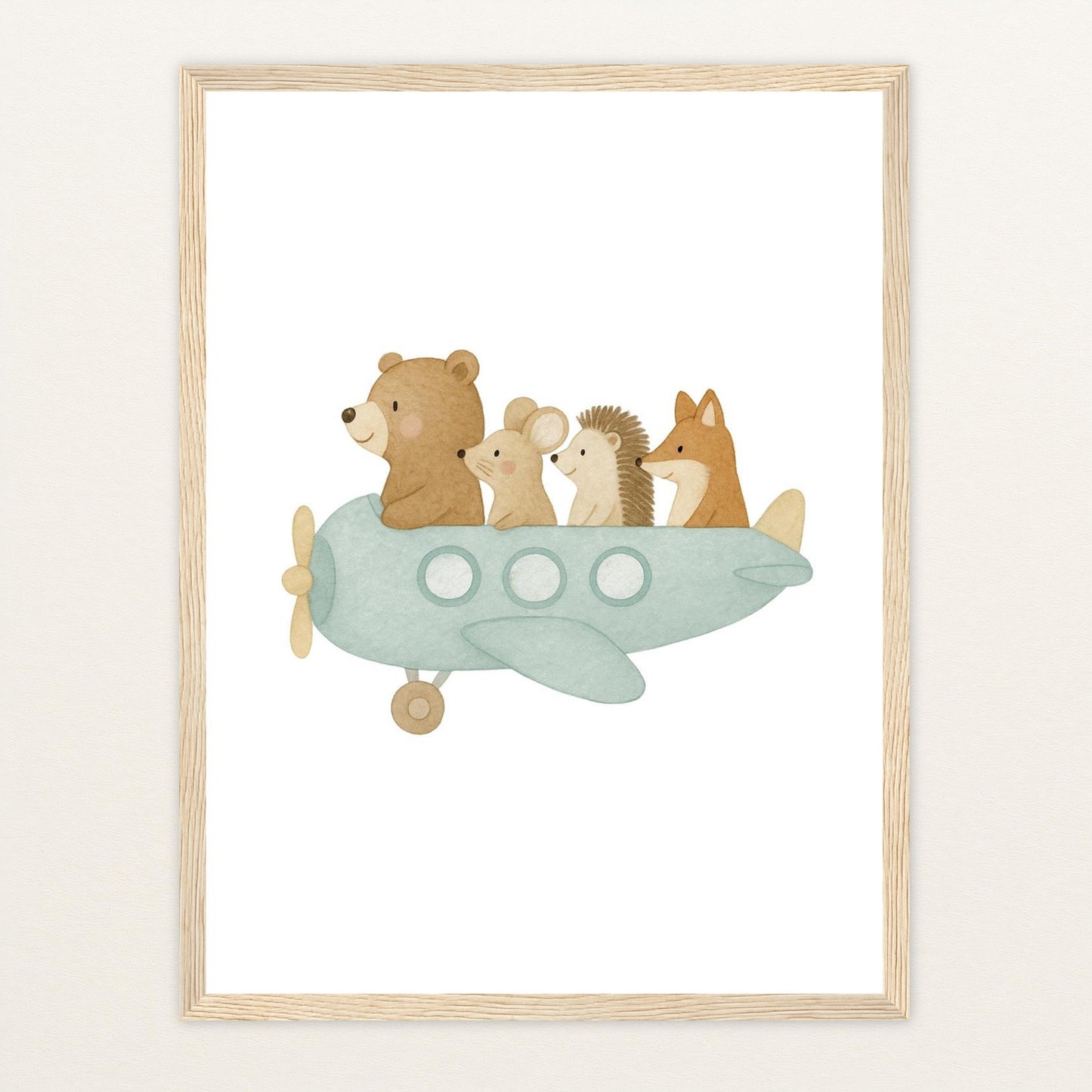 Tierfreunde - Motiv: "Flugzeug" Poster mit Holzrahmen von tinylearner
