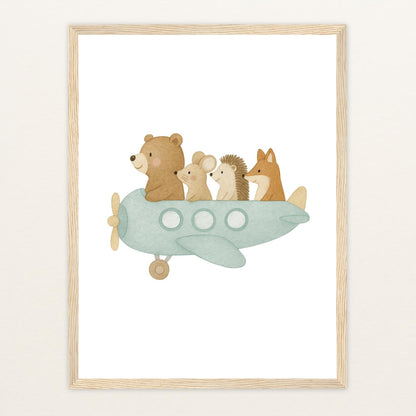 Tierfreunde - Motiv: "Flugzeug" Poster mit Holzrahmen von tinylearner
