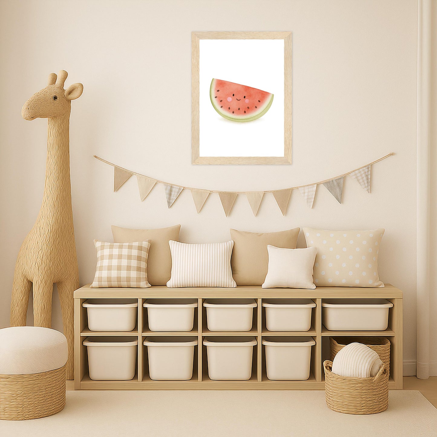 Obst: Melone Poster mit Holzrahmen von tinylearner