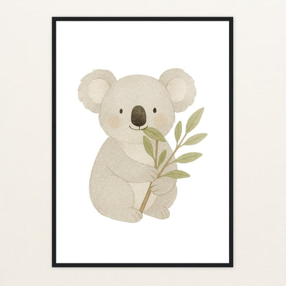 Kori der Koala - Motiv: "Eukalyptus" Poster mit Holzrahmen von tinylearner