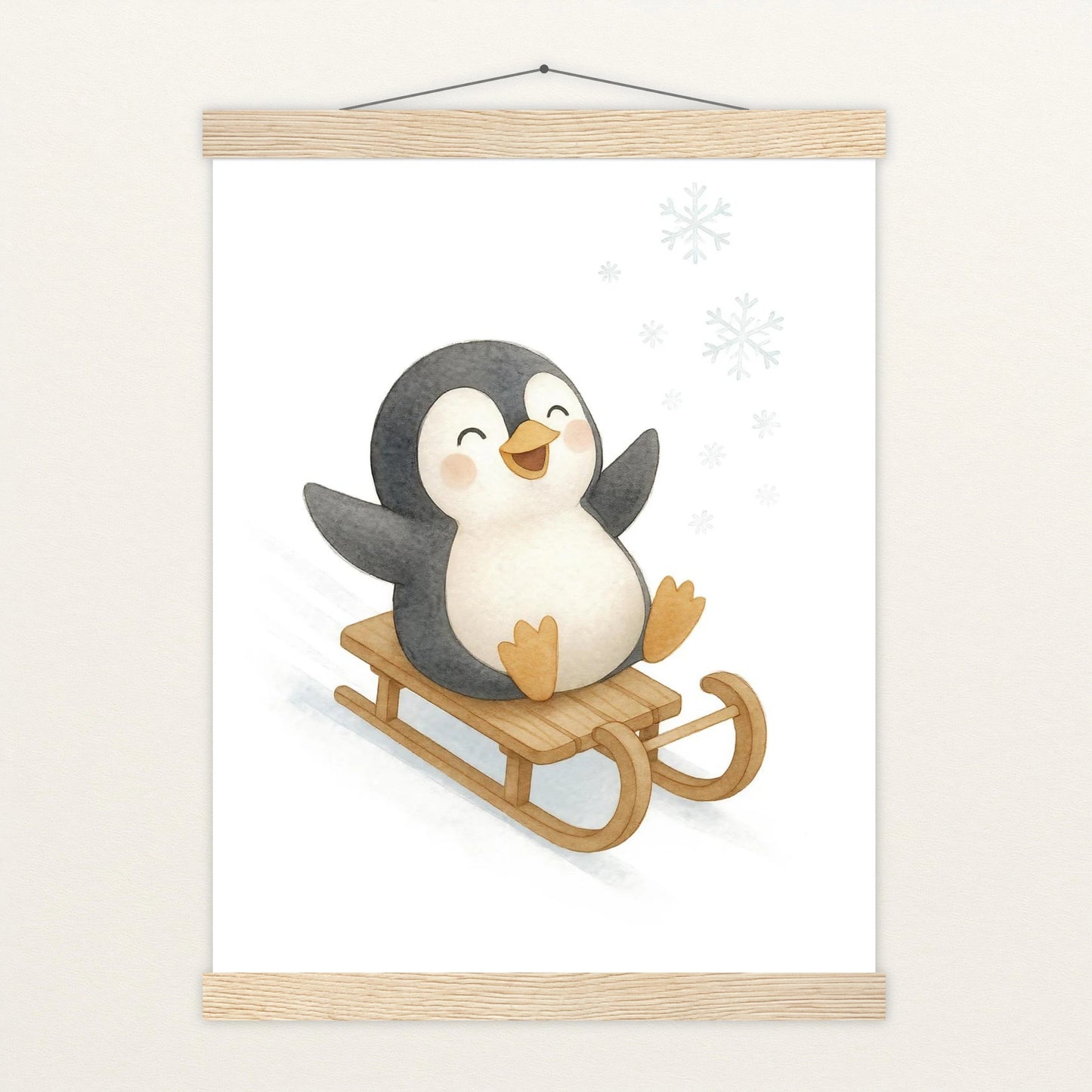 Pia der Pinguin - Motiv: "Schlitten" Poster mit Leisten von tinylearner