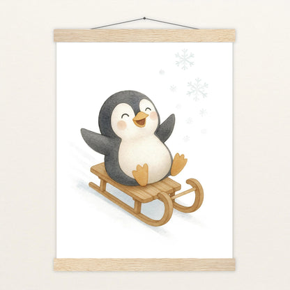 Pia der Pinguin - Motiv: "Schlitten" Poster mit Leisten von tinylearner