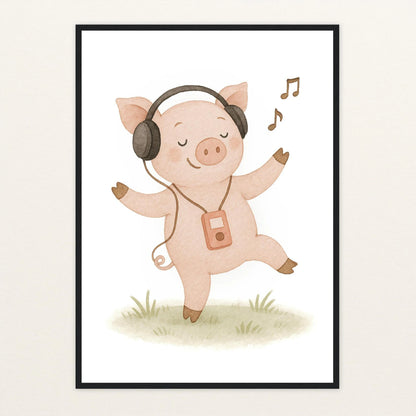 Susi das Schwein - Motiv: "Musik" Poster mit Holzrahmen von tinylearner