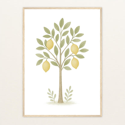 Zitronenbaum Poster mit Holzrahmen von tinylearner