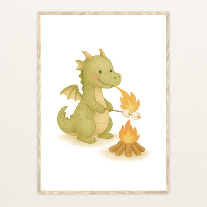 Drax der Drache - Motiv: "Marshmallows" Poster mit Holzrahmen von tinylearner