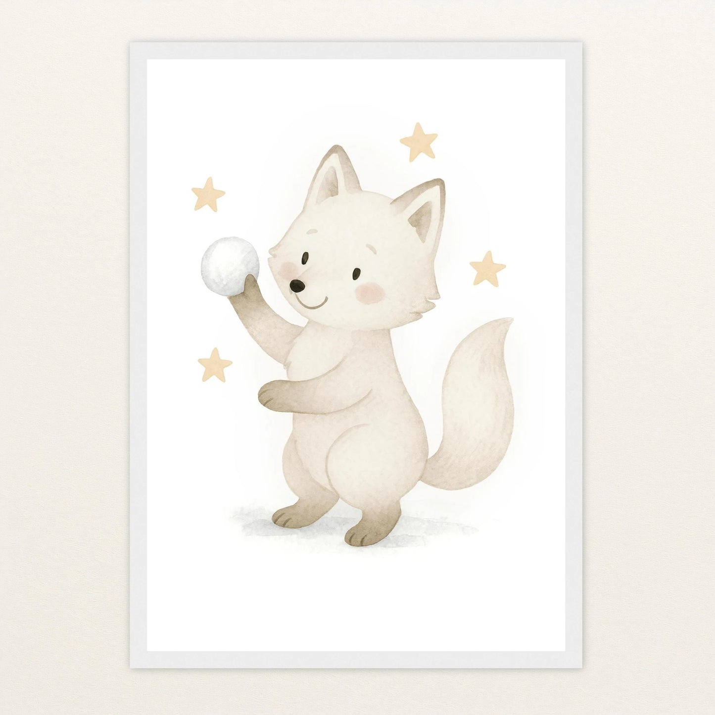 Pino der Polarfuchs - Motiv: "Schneeball" Poster mit Holzrahmen von tinylearner