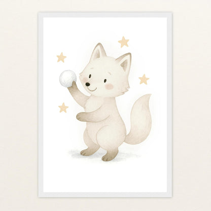 Pino der Polarfuchs - Motiv: "Schneeball" Poster mit Holzrahmen von tinylearner