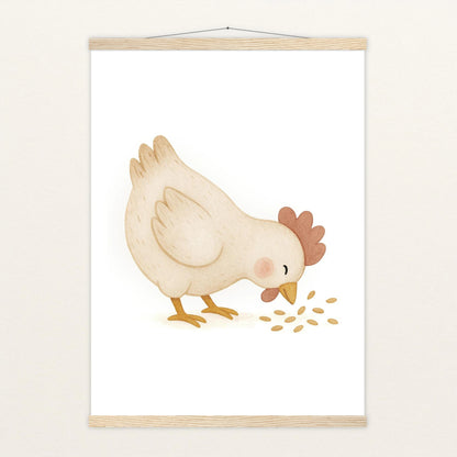 Hanni das Huhn - Motiv: "Körner" Poster mit Leisten von tinylearner