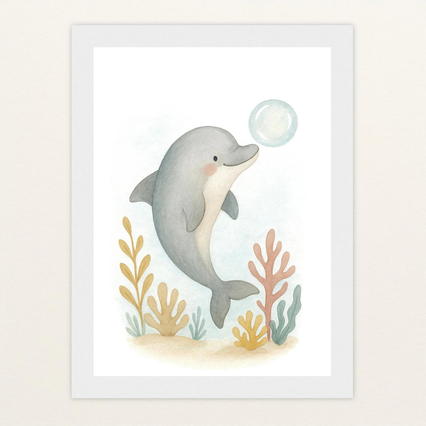 Dora der Delfin - Motiv: "Luftblase" Poster mit Holzrahmen von tinylearner