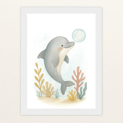 Dora der Delfin - Motiv: "Luftblase" Poster mit Holzrahmen von tinylearner