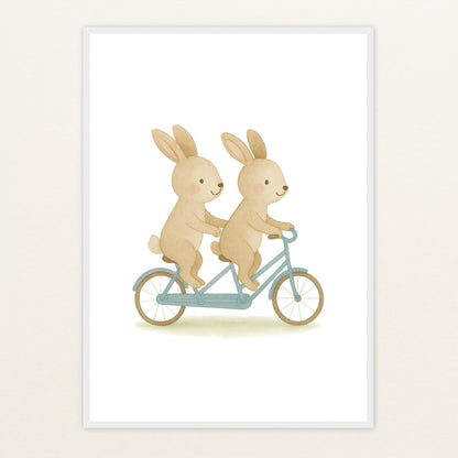 Holly der Hase - Motiv: "Tandem" Poster mit Holzrahmen von tinylearner