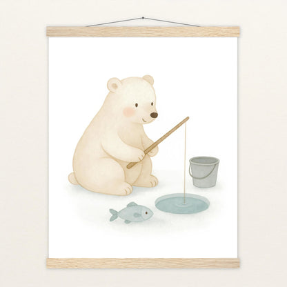 Pummel der Polarbär - Motiv: "Angeln" Poster mit Leisten von tinylearner