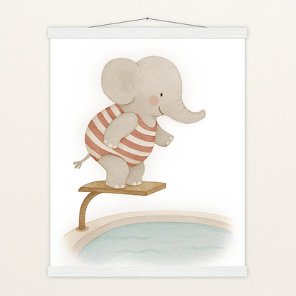 Emil der Elefant - Motiv: "Pool" Poster mit Leisten von tinylearner