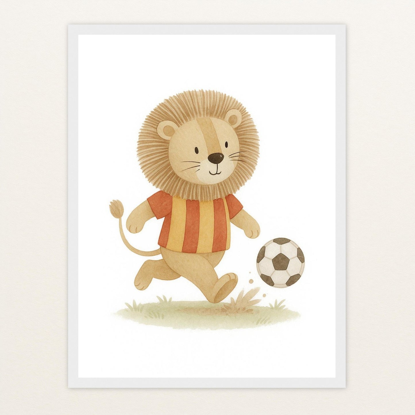 Leo der Löwe - Motiv: "Fußball" Poster mit Holzrahmen von tinylearner