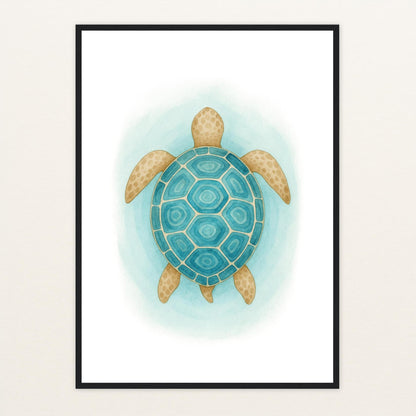 Sora die Schildkröte - Motiv: "Treiben" Poster mit Holzrahmen von tinylearner