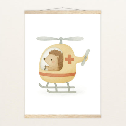 Iggi der Igel - Motiv: "Rettungshubschrauber" Poster mit Leisten von tinylearner