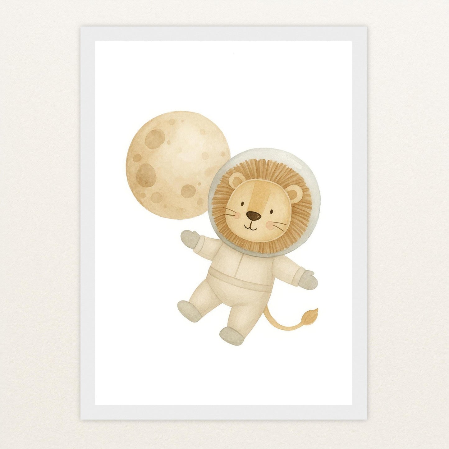 Leo der Löwe - Motiv: "Astronaut" Poster mit Holzrahmen von tinylearner