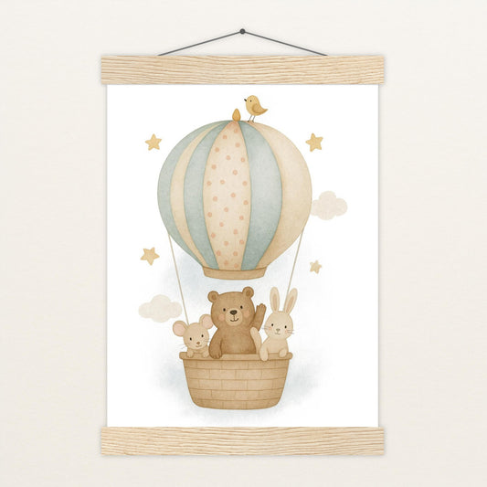 Tierfreunde - Motiv: "Heißluftballon" Poster mit Leisten von tinylearner