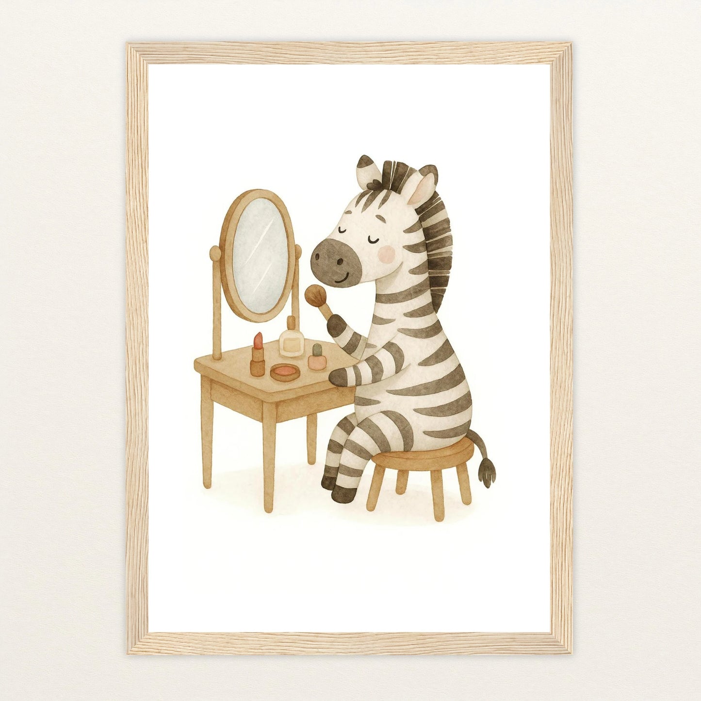Zinni das Zebra - Motiv: "Schminken" Poster mit Holzrahmen von tinylearner