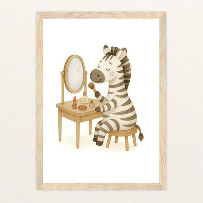Zinni das Zebra - Motiv: "Schminken" Poster mit Holzrahmen von tinylearner