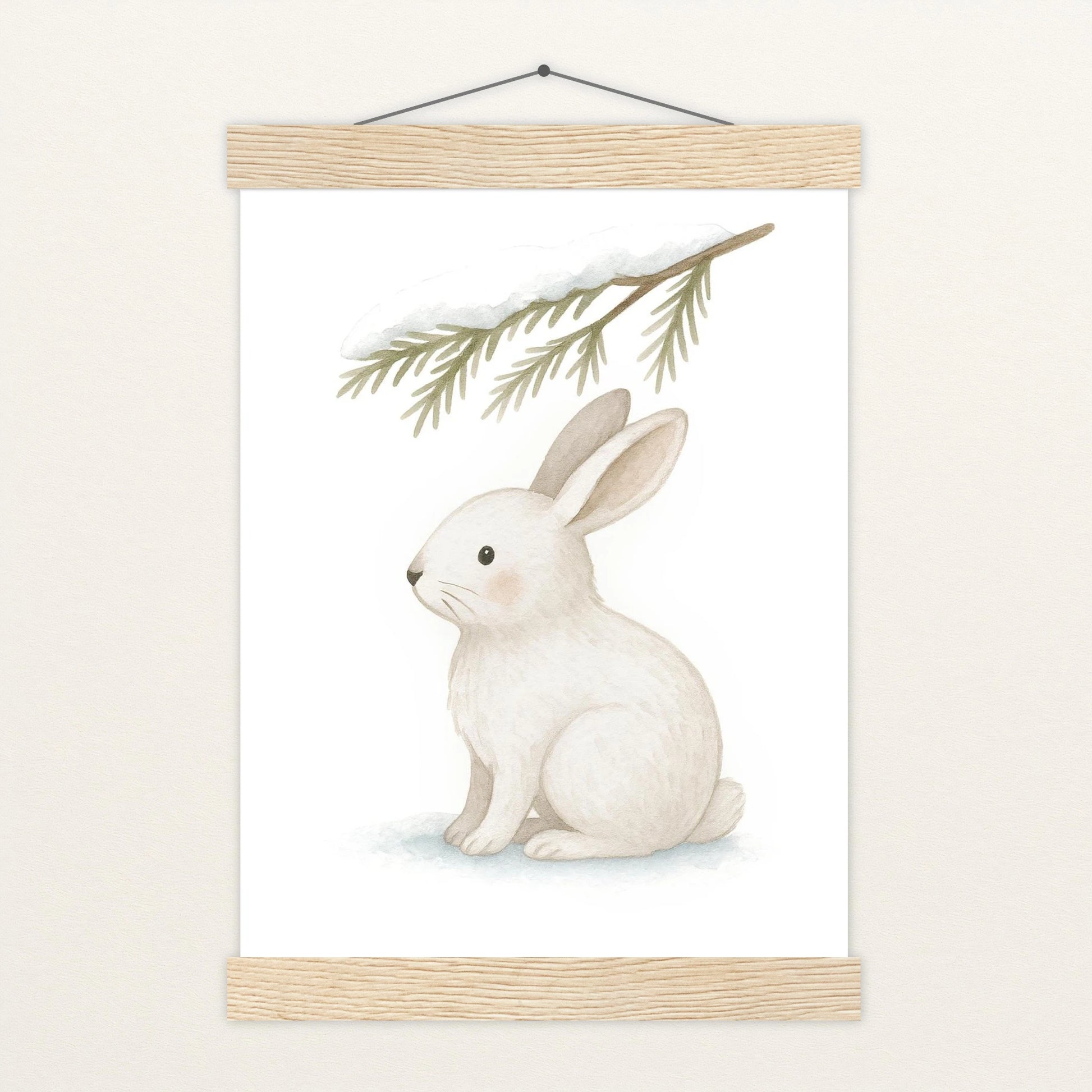 Sina der Schneehase - Motiv: "Nadelzweig" Poster mit Leisten von tinylearner