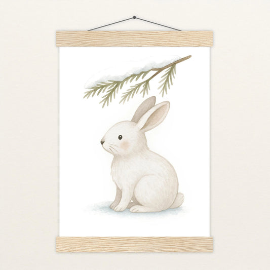 Sina der Schneehase - Motiv: "Nadelzweig" Poster mit Leisten von tinylearner