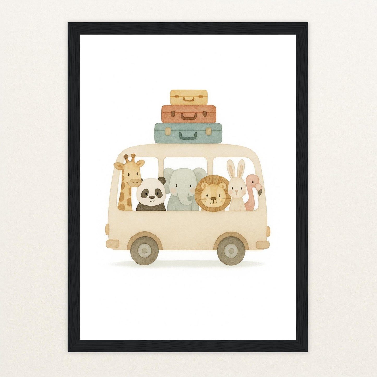 Tierfreunde - Motiv: "Reisebus" Poster mit Holzrahmen von tinylearner