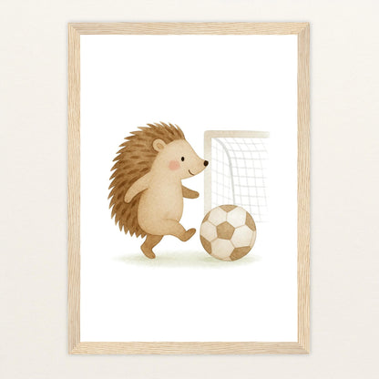 Iggi der Igel - Motiv: "Fußball" Poster mit Holzrahmen von tinylearner