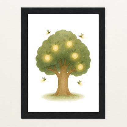 Leuchtbaum Poster mit Holzrahmen von tinylearner