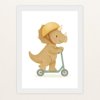 Dinosaurier Triceratops - Motiv: "Roller" Poster mit Holzrahmen von tinylearner