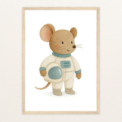 Mimi die Maus - Motiv: "Astronaut" Poster mit Holzrahmen von tinylearner