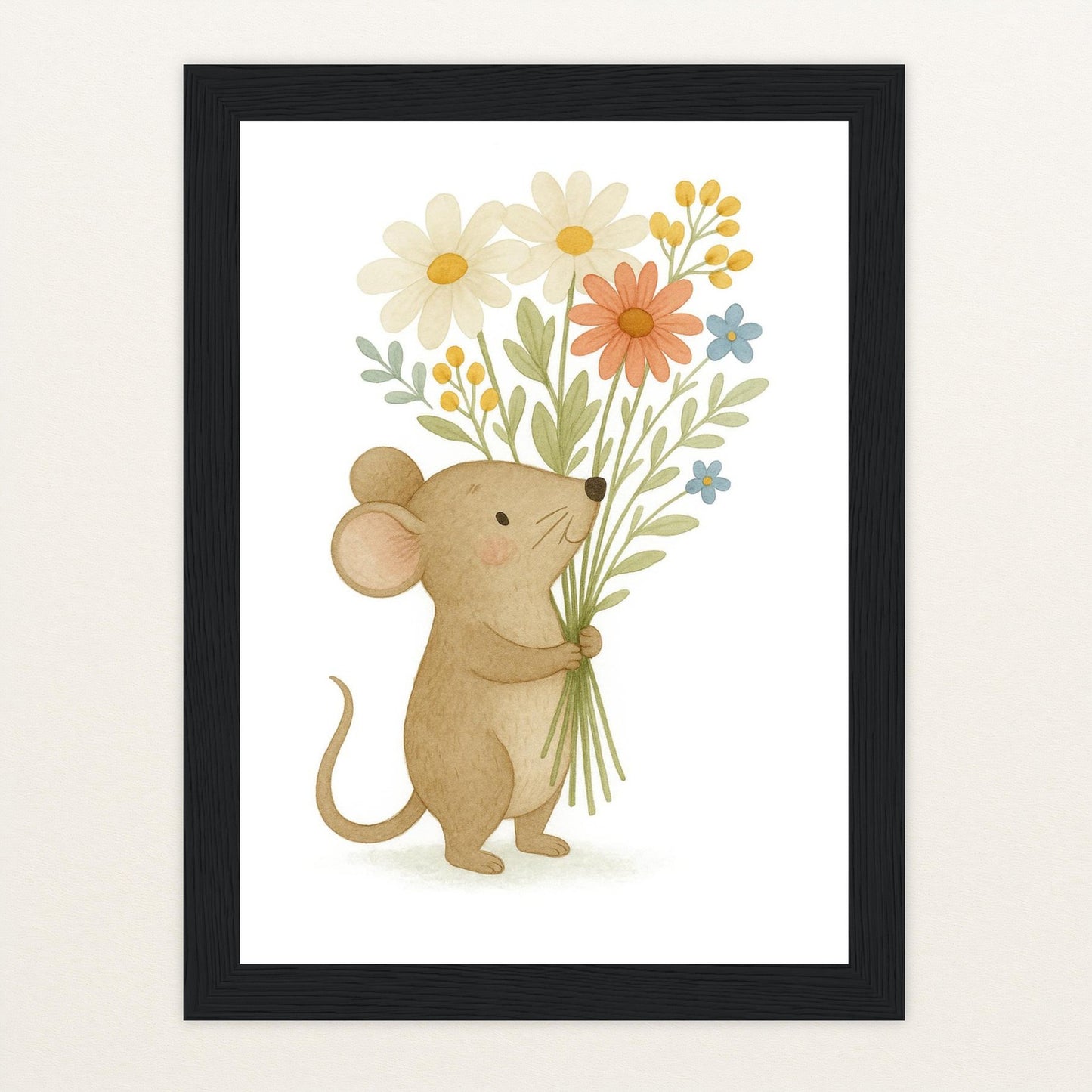 Mimi die Maus - Motiv: "Blumenstrauß" Poster mit Holzrahmen von tinylearner