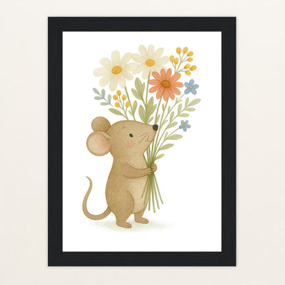 Mimi die Maus - Motiv: "Blumenstrauß" Poster mit Holzrahmen von tinylearner