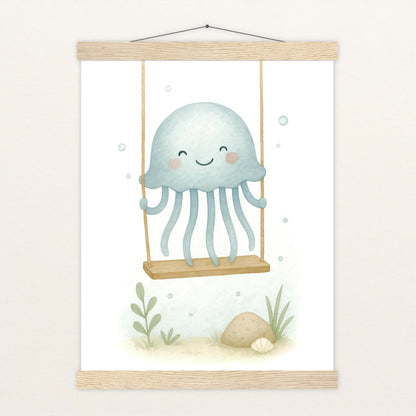 Quinn die Qualle - Motiv: "Schaukel" Poster mit Leisten von tinylearner
