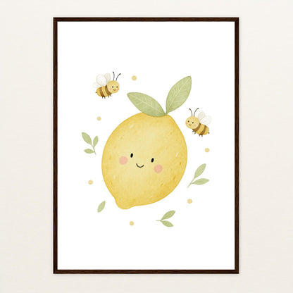 Obst: Zitrone Poster mit Holzrahmen von tinylearner