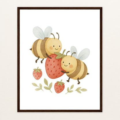 Bibi die Biene - Motiv: "Erdbeere" Poster mit Holzrahmen von tinylearner