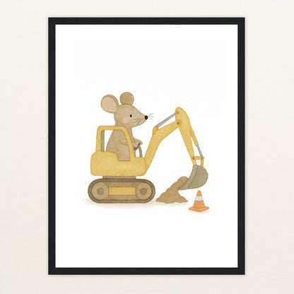 Mimi die Maus - Motiv: "Bagger" Poster mit Holzrahmen von tinylearner