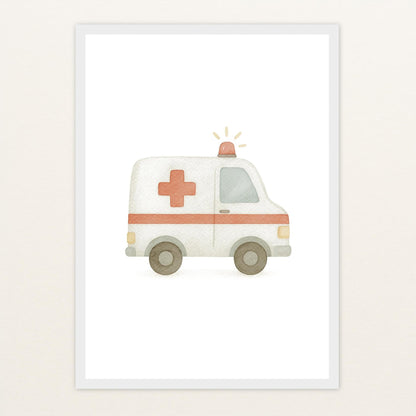 Krankenwagen Poster mit Holzrahmen von tinylearner