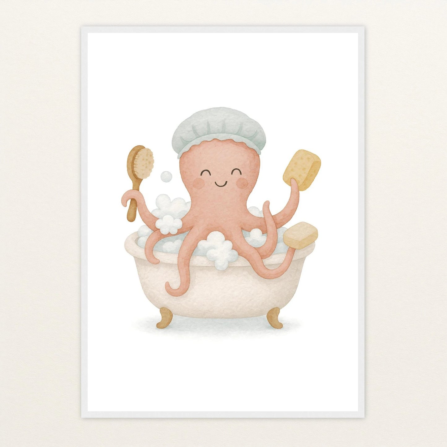 Tilli der Tintenfisch - Motiv: "Baden" Poster mit Holzrahmen von tinylearner