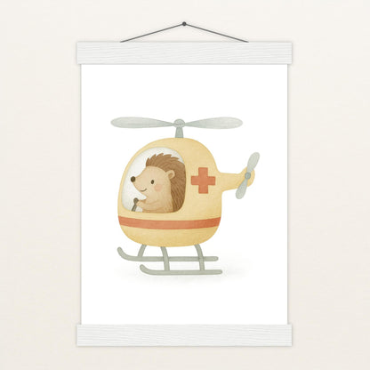 Iggi der Igel - Motiv: "Rettungshubschrauber" Poster mit Leisten von tinylearner
