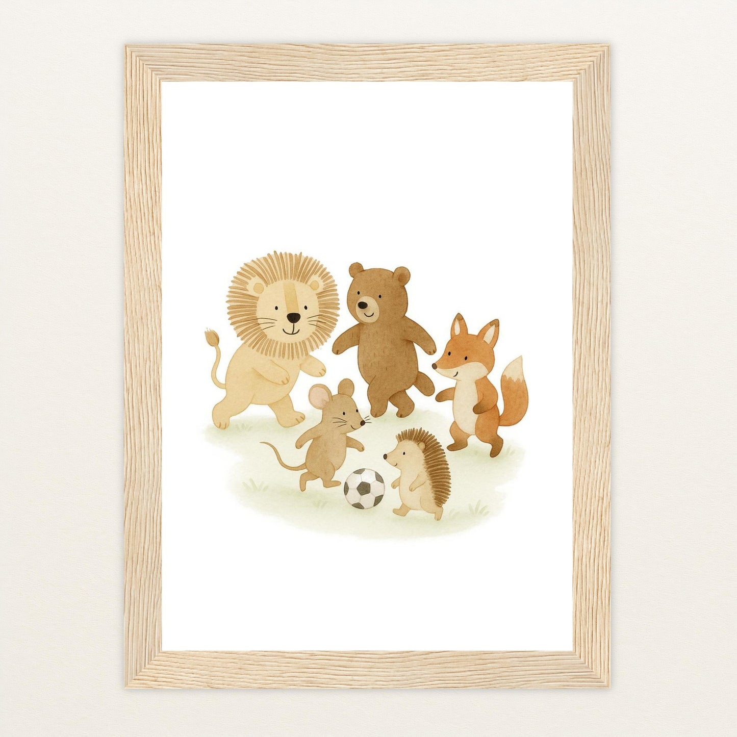 Tierfreunde - Motiv: "Fußball" Poster mit Holzrahmen von tinylearner