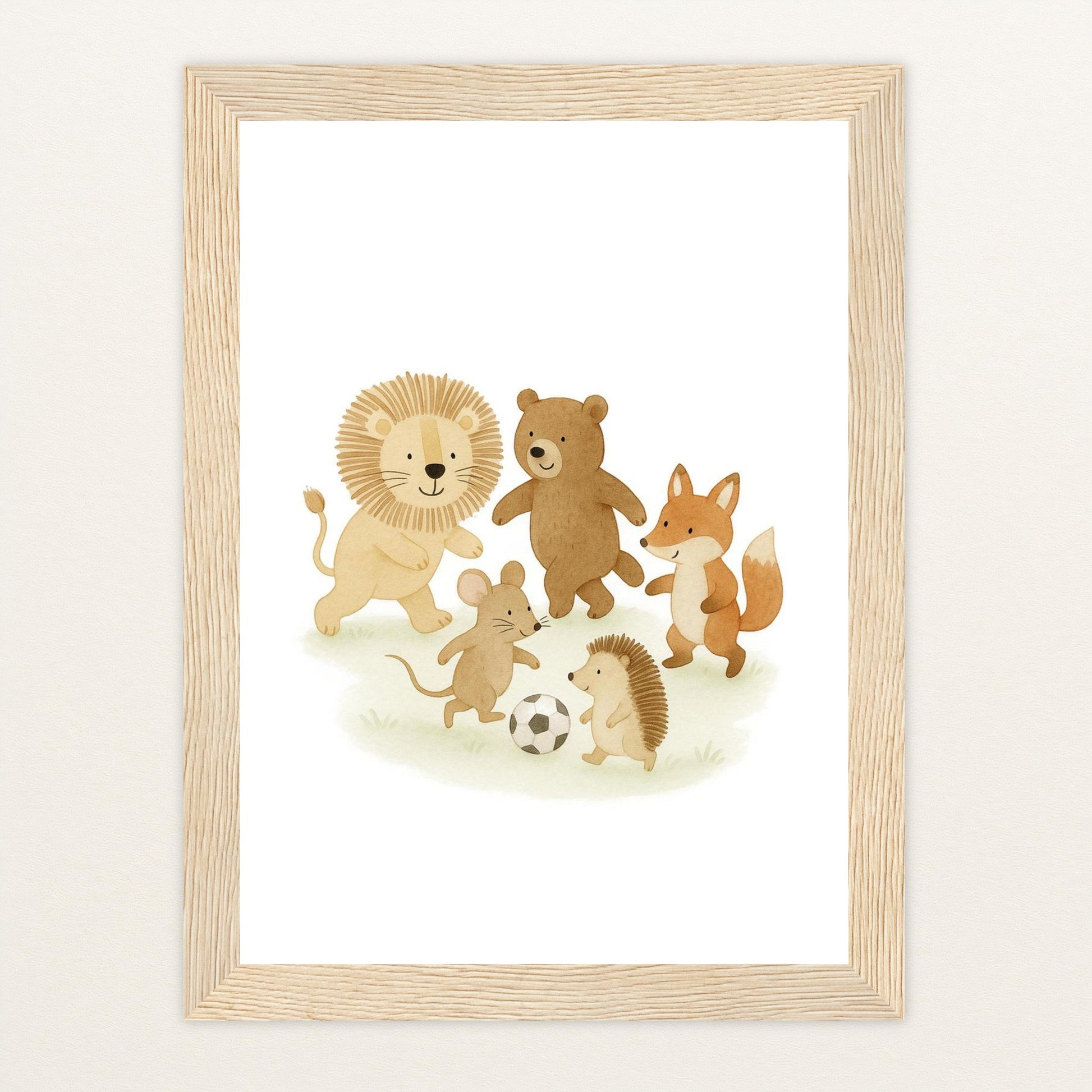 Tierfreunde - Motiv: "Fußball" Poster mit Holzrahmen von tinylearner
