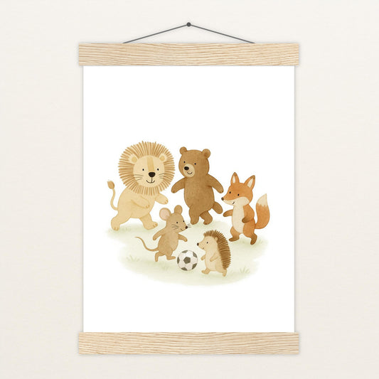 Tierfreunde - Motiv: "Fußball" Poster mit Leisten von tinylearner