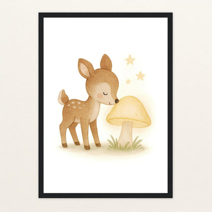 Ria das Reh - Motiv: "Leuchtpilz" Poster mit Holzrahmen von tinylearner