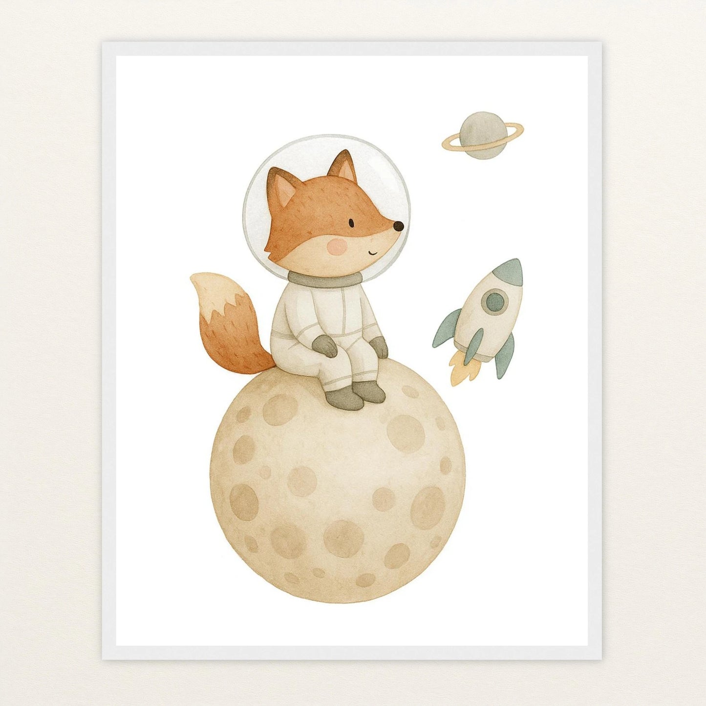 Finnegan der Fuchs - Motiv: "Astronaut" Poster mit Holzrahmen von tinylearner