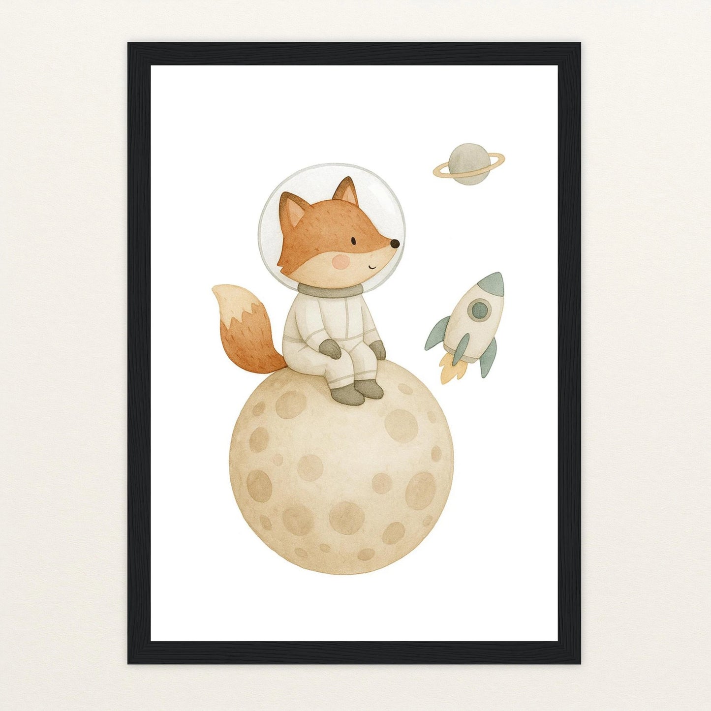 Finnegan der Fuchs - Motiv: "Astronaut" Poster mit Holzrahmen von tinylearner