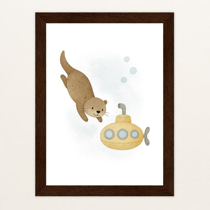 Otti der Otter - Motiv: "U-Boot" Poster mit Holzrahmen von tinylearner