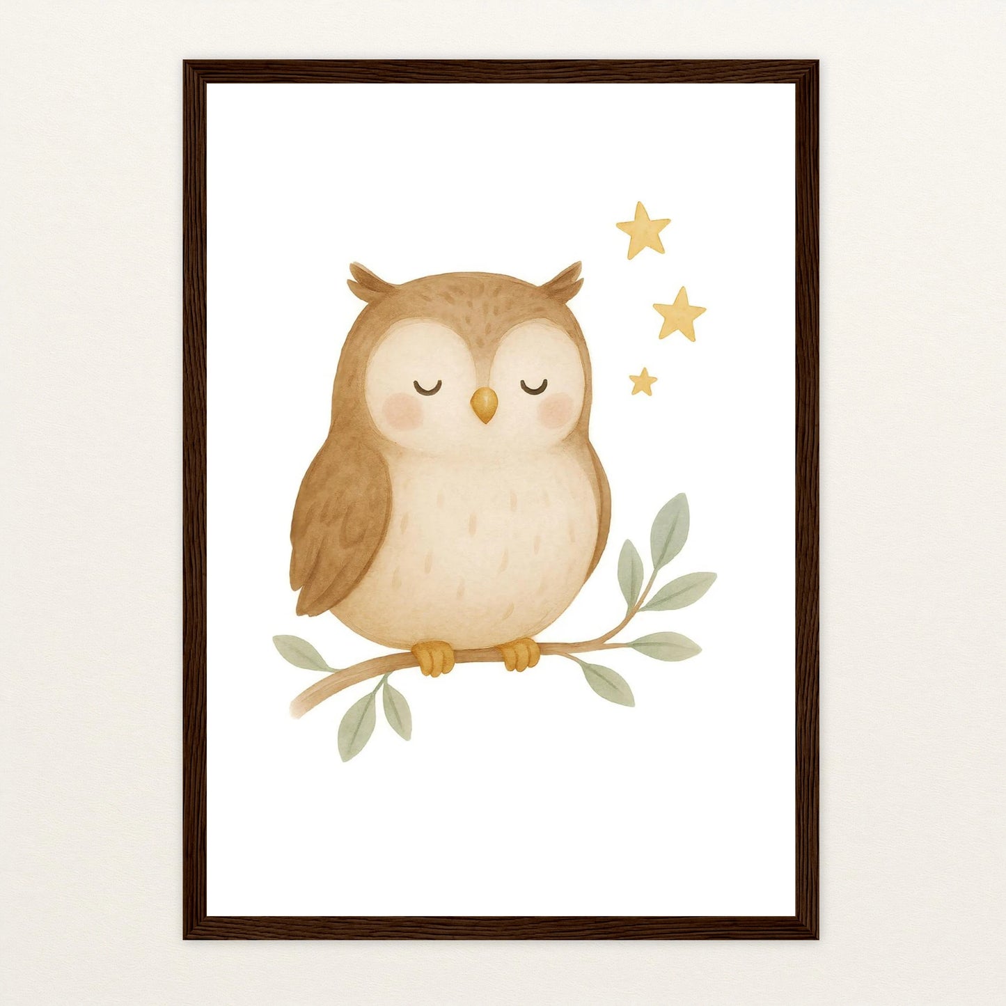 Emmi die Eule Poster mit Holzrahmen von tinylearner